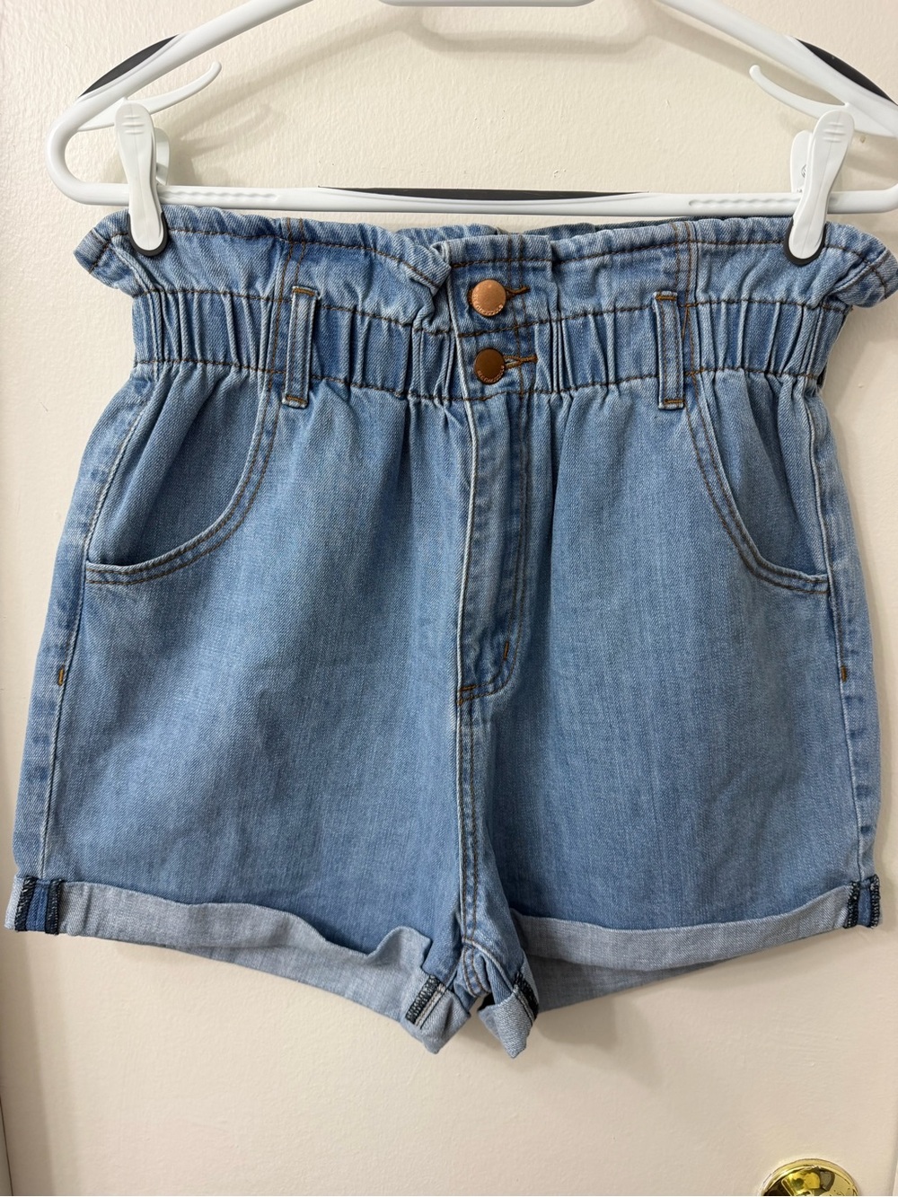 See Thru Soul Light Blue Paperbag Denim Shorts